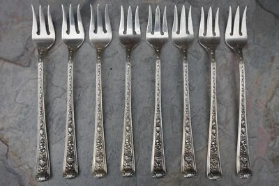 8 匹配 Watson 纯银 WINDSOR 玫瑰图案 5-3/4 英寸鸡尾酒叉 — 第 1/4 张图片