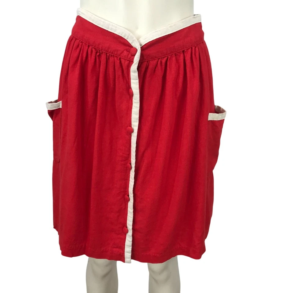 COOPERATIVE - WOMEN'S 2 - RED WHITE LINEN BLEND BUTTON FRONT SKIRT W/ POCKETS - Image 1 of 4