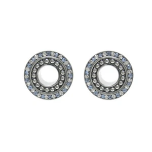 Pair of Screw Fit Ear Plug 316L Surgical Steel with Blue and Clear CZ Gem Jewels - Picture 1 of 11