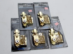 (Qty of 5) Keyed Deadbolt Lock Brass Plated CD 6416 US4 One Each 4" length 1125a - Picture 1 of 4