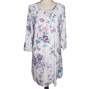 Shabby Chic Medium Nightgown Sleep Shirt Keyhole 3/4 Sleeve White Floral Scoop - Picture 1 of 6