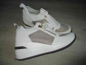 NEW DUNE EILIN Wedge Heel Trainers - Cream / Gold - Choice of Size - Picture 1 of 5