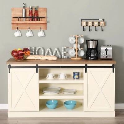 Buffet Cabinet Sideboard Coffee Cabinet Sliding Barn Doors Storage Cabinet - Image 1 of 4