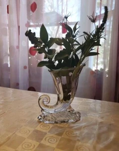 1930s Art Deco Heisey Glass Horn of Plenty Cornucopia Vase 7” - Picture 1 of 14