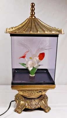 Rotating Fiber Optic Lamp Pagoda Flower Brass Color Changing Electric Asian - Image 1 of 4