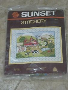 Sunset Stitchery Embroidery Kit 2414 Down on The Farm NEW Vintage 1982 Country +