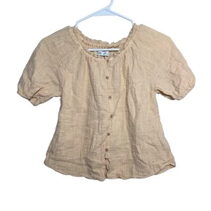 Zara Shirt Girl's 8 Yellow Short Sleeve Boho Button Up Round Neck Top - Picture 1 of 8