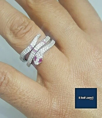 Anello donna  argento 925 fascia serpente zirconi colorato - Immagine 1 di 4