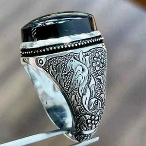 Natural Yemeni Aqeeq Ring black Aqeeq Ring silver 925 - Picture 1 of 4