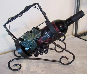 Wrought Iron & Glass Grapevine Sleigh Wine Caddy Bottle Holder Barware - Imagen 1 de 11