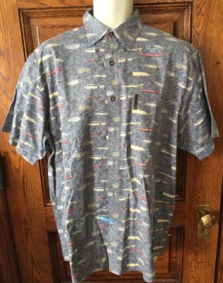 MAGELLAN Blue Fishing Lures Fish Print Button Front Short Sleeve SHIRT, Sz M - Image 1 of 4