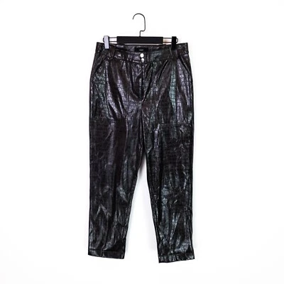 Next Faux Leather Coated Croc Mid Waist Trousers Ankle Length - Size 10 - Image 1 of 4