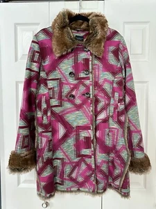 Rare Custo Barcelona Magenta Pink Brown Faux Fur Coat 42/8 Unique Design - Picture 1 of 8