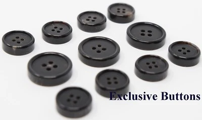 Ultra Thick Luxurious Black Horn Buttons For Suit, Blazer, or Sport Coat - Image 1 of 2