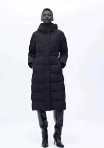 Zara Fitted Hooded Down Jacket with Water and Wind Protection Black Size S - Picture 1 of 5