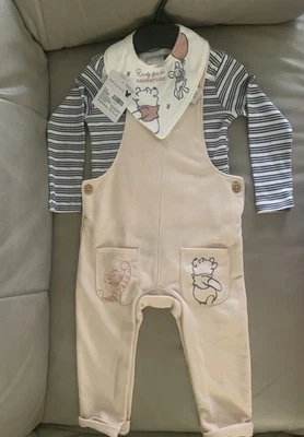 Disney Winnie The Pooh Outfit 3 Piece Set Dungarees, Bodysuit & Bib 12-18 Months - Image 1 of 4