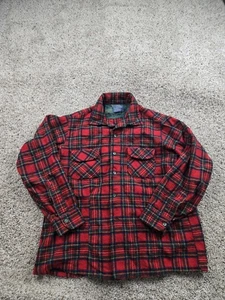 Vintage Pendleton Flannel Shirt XL Red Plaid Loop Collar Long Sleeve Wool 60s - Picture 1 of 19