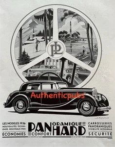 PUBLICITE PANHARD AUTOMOBILE PANORAMIQUE SKI MER SIGNE A KOW DE 1935 FRENCH AD - Imagen 1 de 1