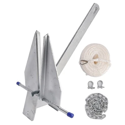 10 Lbs Steel Slide Anchor Hot-Dipped Anchor Kit Chain&Rope Set Silver For Boat - Image 1 of 4