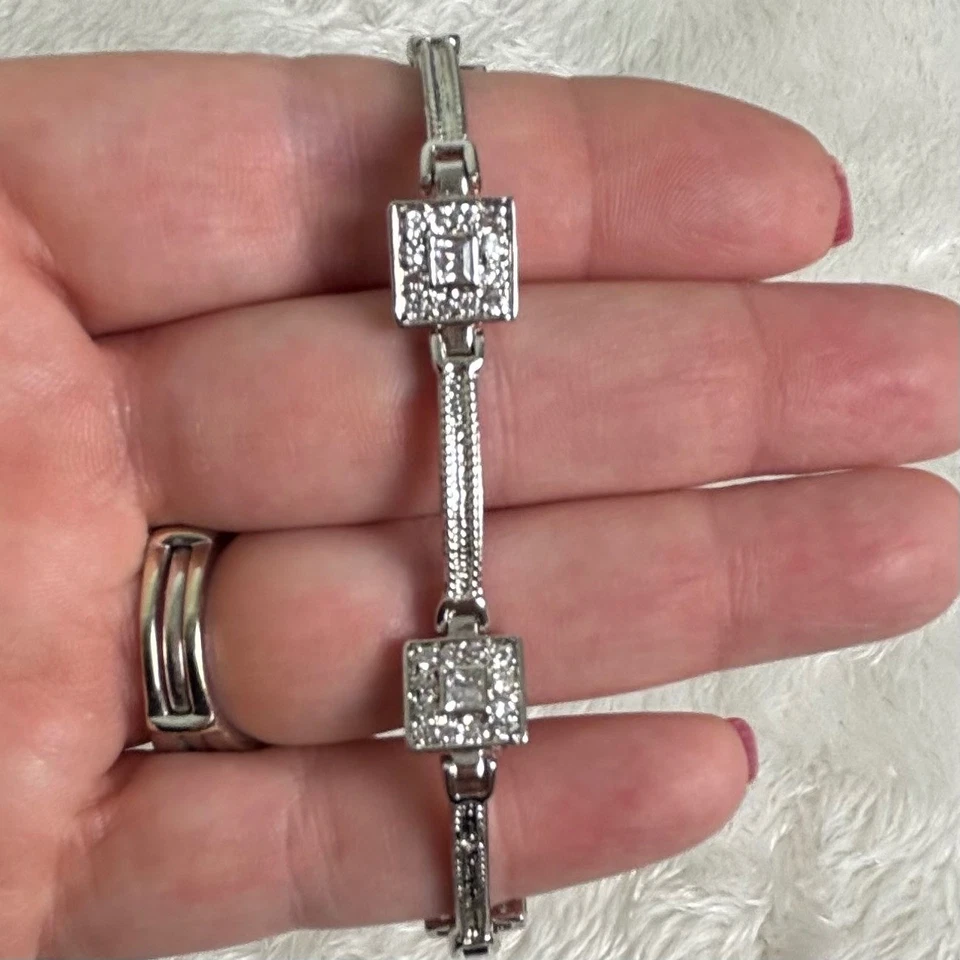 Park Lane Silver Tone Square CZ Link Bracelet Women's Fashion Jewelry 7.5" - Image 1 of 4