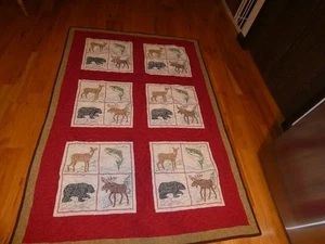 Kreuzstich Tiere Quilt Vintage Handarbeit Hirsch Fisch Bär Elch 45 x 66 Zoll - Bild 1 von 6