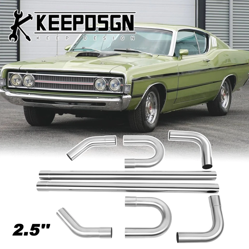 For Ford Torino GT Exhaust Pipe Kit 2.5'' Stainless Steel Mandrel Bent Slip On - Image 1 of 4