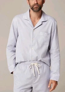 J.Crew Herren Baumwolle Fischgrätmuster Knopfleiste Kordelzug Pyjama Set Large NEU - Bild 1 von 12