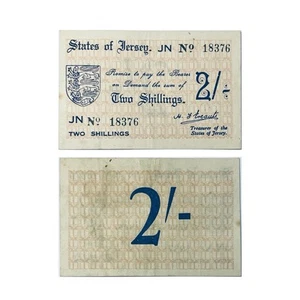 1941 GERMAN OCCUPIED JERSEY CI BRITISH 2 SHILLINGS BANKNOTE WWII UNITED KINGDOM - Picture 1 of 3
