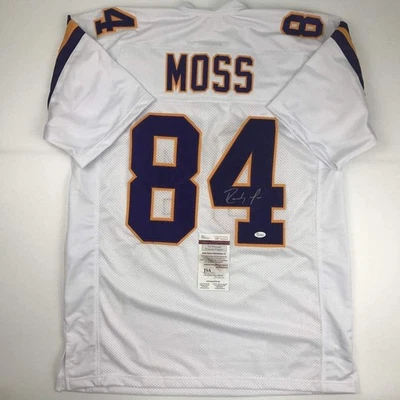 Camiseta de fútbol blanca autografiada/firmada Randy Moss Minnesota certificado de autenticidad JSA Foto 1 de 4