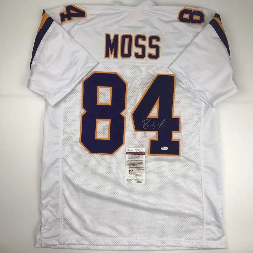 Autographed/Signed Randy Moss Minnesota White Football Jersey JSA COA - Image 1 of 4