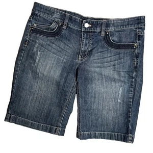 White House Black Market blue med wash Noir denim embellished shorts Size 10 - Picture 1 of 7