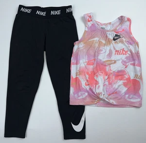Nike Jugend 6 6X Mädchen Outfit rosa Tank Top Shirt schwarz Dri Fit Hose Leggings - Bild 1 von 13