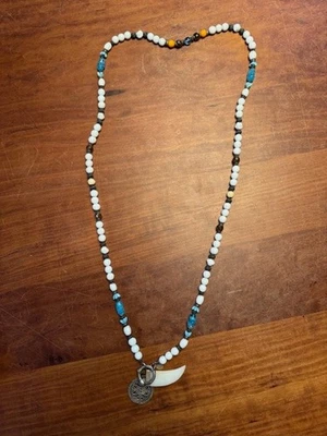 Hippe Ibiza Perlenkette, weiße und türkis Perlen mit Silber, gebr. sehr gut erha - Bild 1 von 4