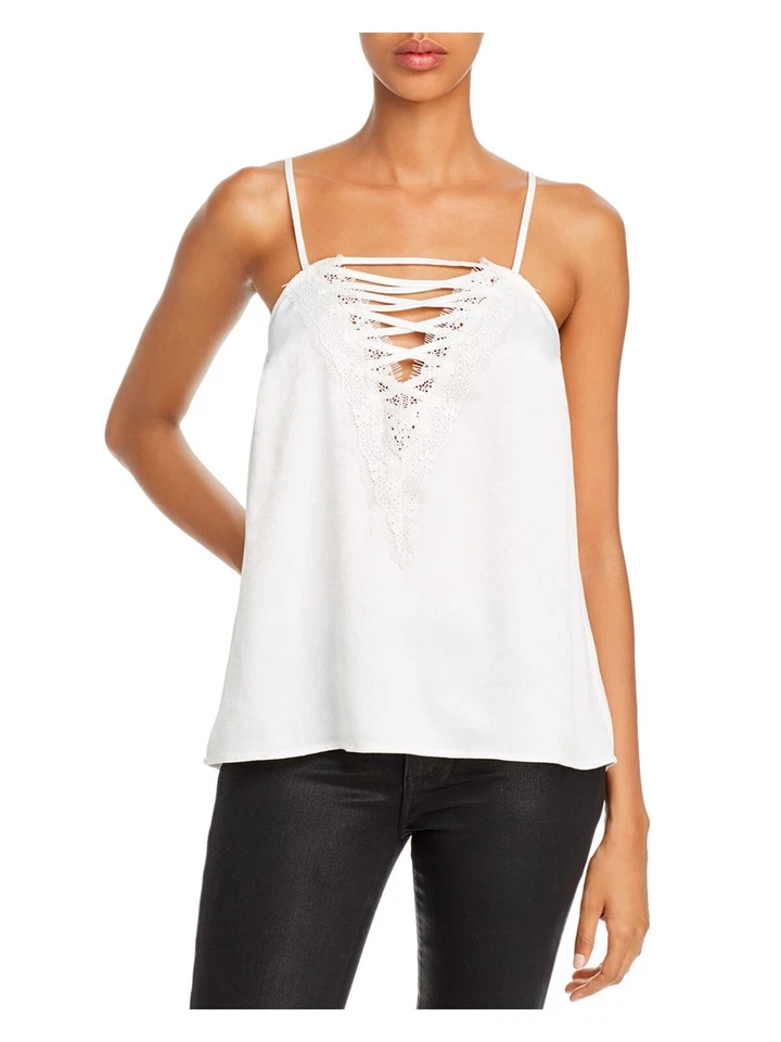 Aqua Womens Ivory Criss Cross Lace Cami Blouse Top S BHFO 0622