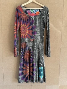 Desigual Dress Size 8 Small Snakeskin Floral Jersey Stretch Long Sleeves Animal - Picture 1 of 13