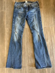 True Religion Disco Joey Schlagjeans Damen 29 Denim Distressed Made In USA - Bild 1 von 11