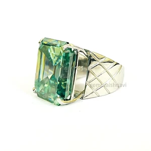 Enorme Anillo! 50CT Azul Tratados Diamante Corte Esmeralda Anillo VVS1 - Imagen 1 de 5
