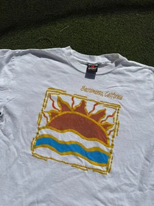 Vintage 90s Sacramento California T-Shirt White Graphic Tee XL Sunset Sun - Bild 1 von 7