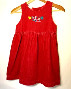 Osh Kosh B Gosh Jumper Dress 6X Red Corduroy Embroidered Flowers Vintage USA - Picture 1 of 10