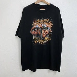 American Hawgs The Road Is Ours Biker Rider 2005 Tee Black T-Shirt Size XL - Picture 1 of 4