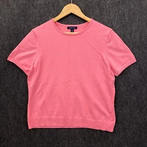 Land's End Womens Large Short Sleeve Sweater Top Pink Knit Crew Neck Casual - Picture 1 of 10