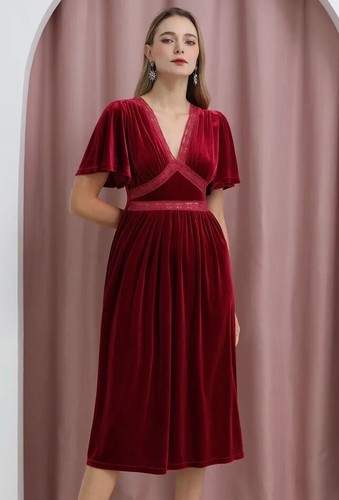 VALENTINO Abito Midi In Loom Velluto Rosso Taglia M Regency Whimsigoth Romantico Vampiro Dolce