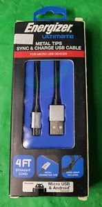 Energizer  Black Braided 4ft Micro USB Cable for Android Devices - Picture 1 of 4