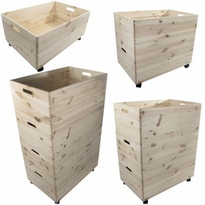 Choice of Stacking Extra Large Wooden Open Crates with Handles Boxes Wheels - Picture 1 of 40