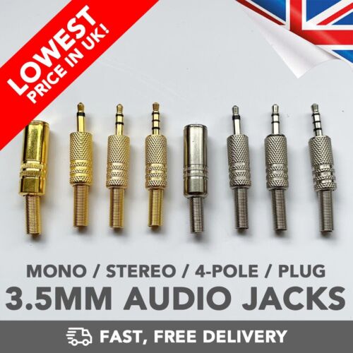3.5mm Mono Stereo 4 Pole Jack Plug Audio Connector Adapter (Gold / Silver) - UK