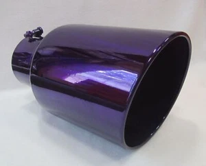 TRANSPARENT CHROME PURPLE 5" INLET 8" OUTLET 15" LONG DIESEL EXHAUST TIP - Foto 1 di 5