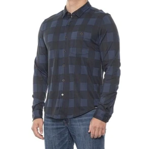 Rhone Hardy Flannel Relaxed Fit Brushed Shirt Navy Buffalo Check Mens Size L NWT - Picture 1 of 16