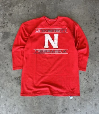 Vintage 80s university of Nebraska 3/4 jersey cut long sleeve shirt size large - Image 1 of 4