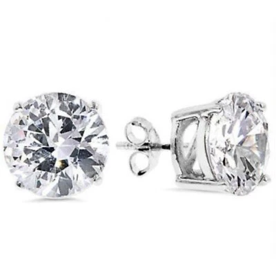 Brincos redondos de safira branca 2 quilates - Prata esterlina banhada a ouro branco 14k - Imagem 1 de 2