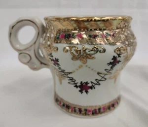 Antique Shaving Mug Cup Scuttle Hand Painted Vanity Bathroom Florals Ladies - Picture 1 of 12